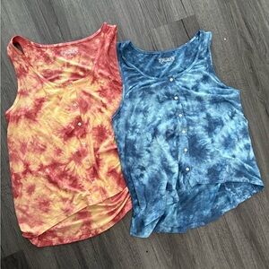 Mudd Women's Tie-Dye Tank Tops - Red/orange and Blue